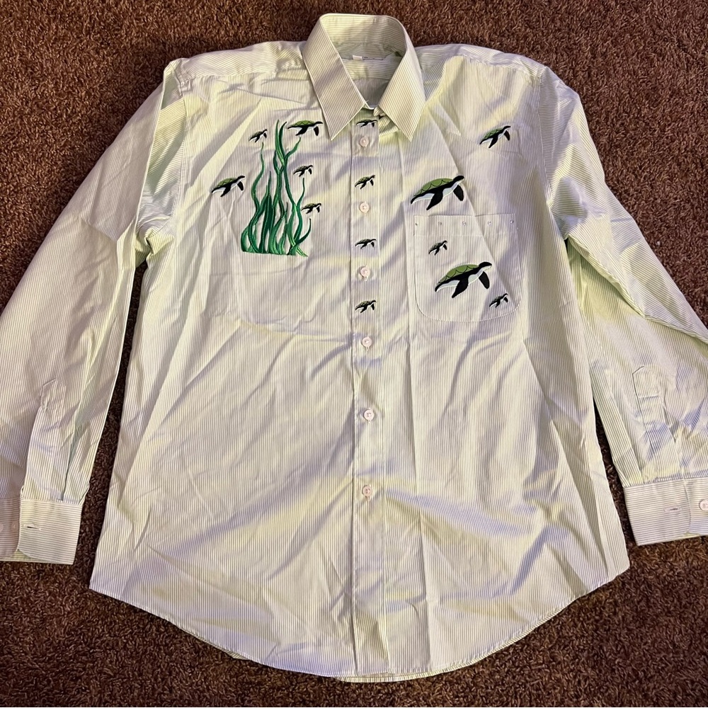 Vintage Get Lucky Turtles Embellished Button Up Blouse